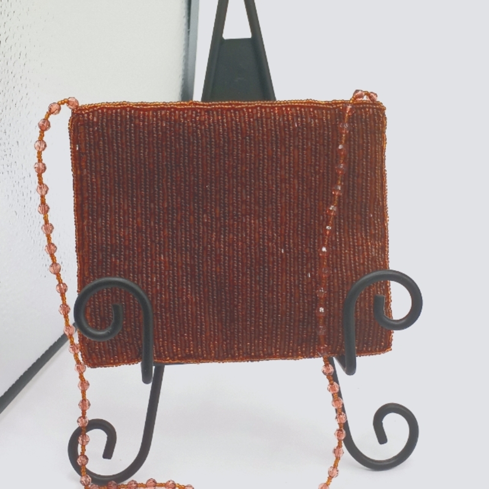 Root Beer Colored Beaded Clutch/Shoulder Bag